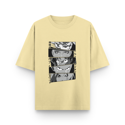 Anime Icons Panel Oversized T-Shirt – Noir & Lin India Beige