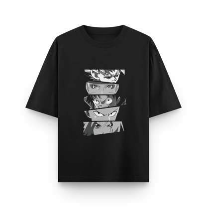 Anime Icons Panel Oversized T-Shirt – Noir & Lin India Black