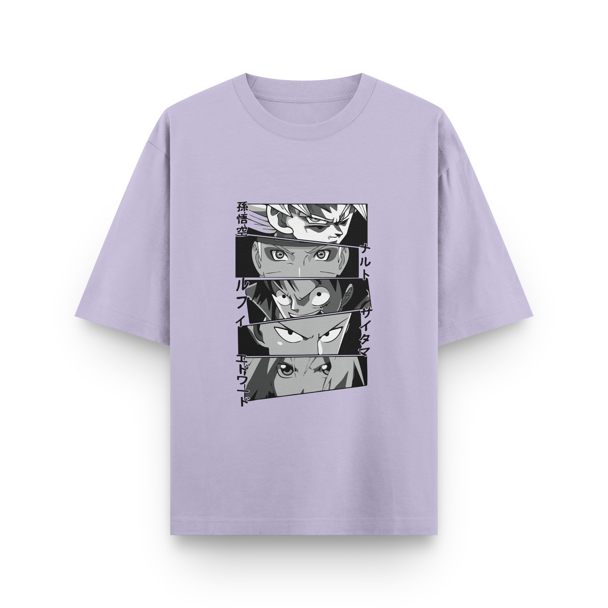 Anime Icons Panel Oversized T-Shirt – Noir & Lin India Lavender