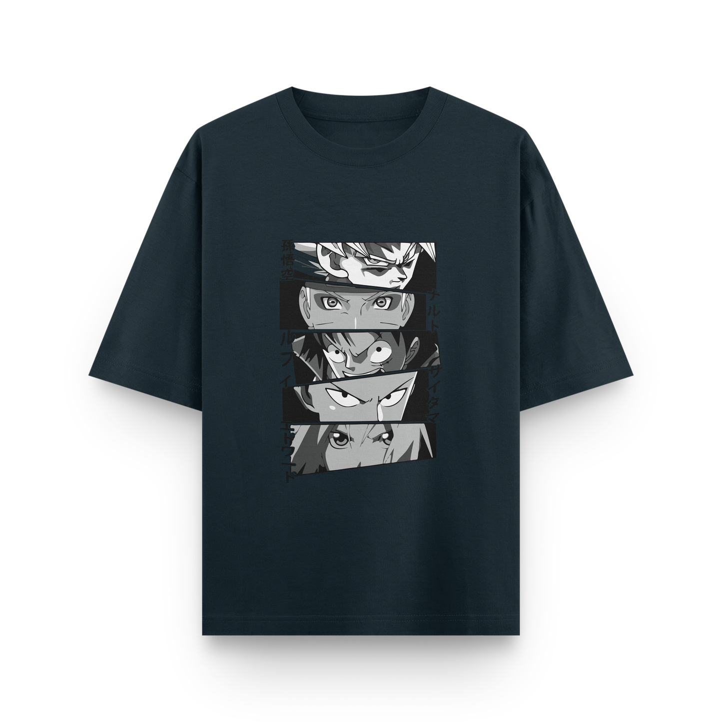 Anime Icons Panel Oversized T-Shirt – Noir & Lin India Navy Blue