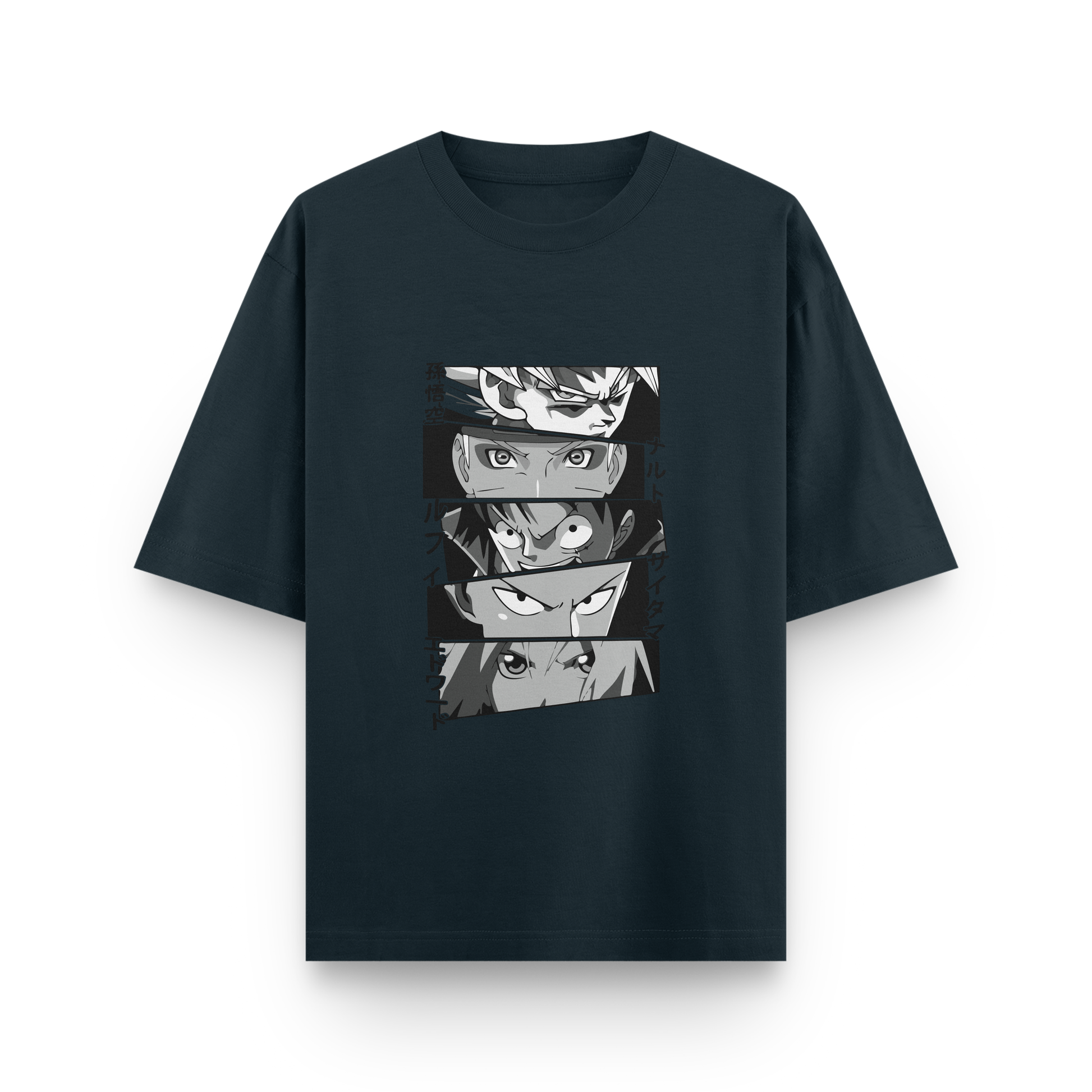 Anime Icons Panel Oversized T-Shirt – Noir & Lin India Navy Blue