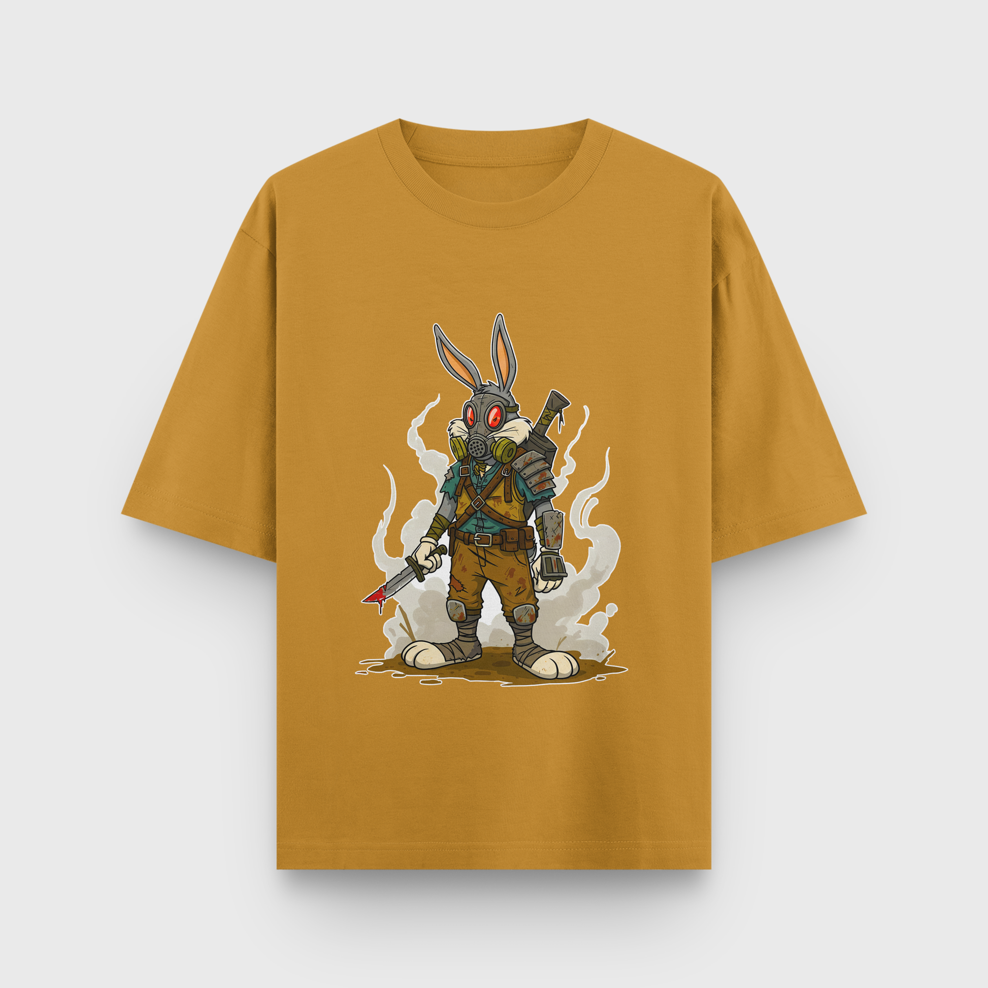 Apocalypse Bunny Oversized Tee – Noir & Lin India Mustard Yellow
