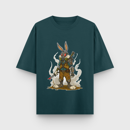 Apocalypse Bunny Oversized Tee – Noir & Lin India Petrol Blue