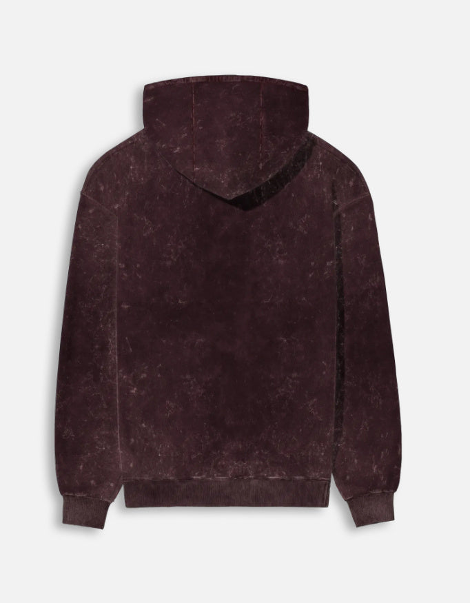 Noir & Lin Classic Acid Washed Hoodie in Maroon, back view