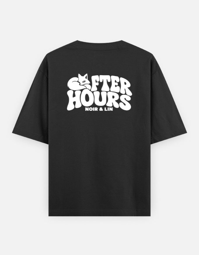 Noir & Lin AFTER HOURS Glow in the Dark oversized tee in Black, back view
