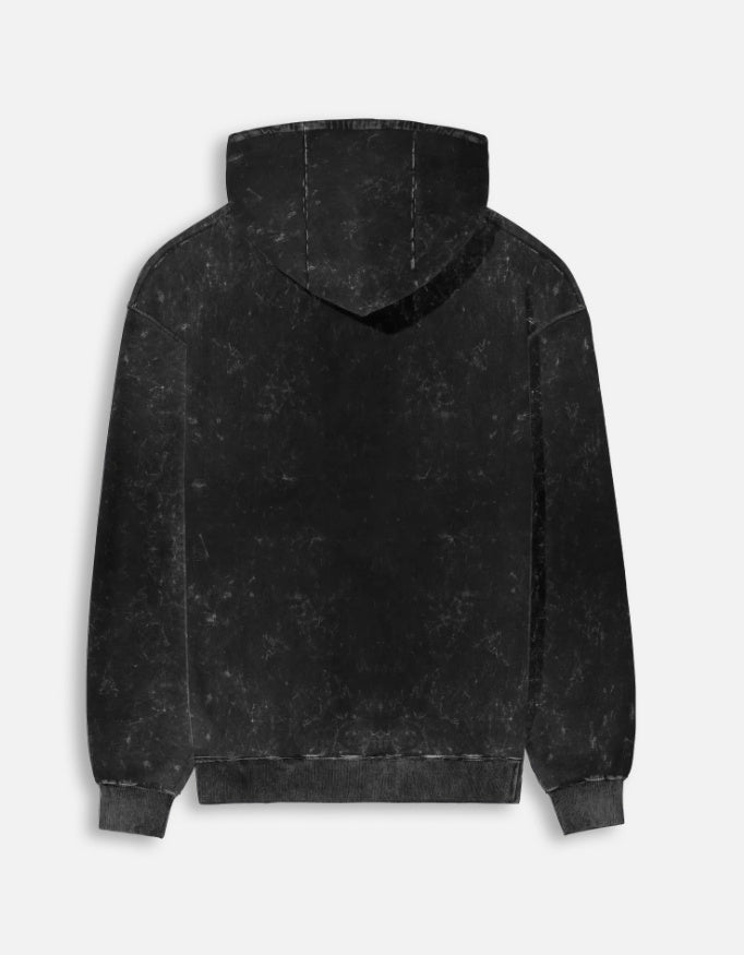 Noir & Lin Classic Acid Washed Hoodie in Black, back view