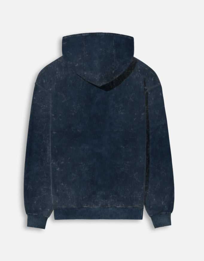Noir & Lin Classic Acid Washed Hoodie in Navy Blue, back view