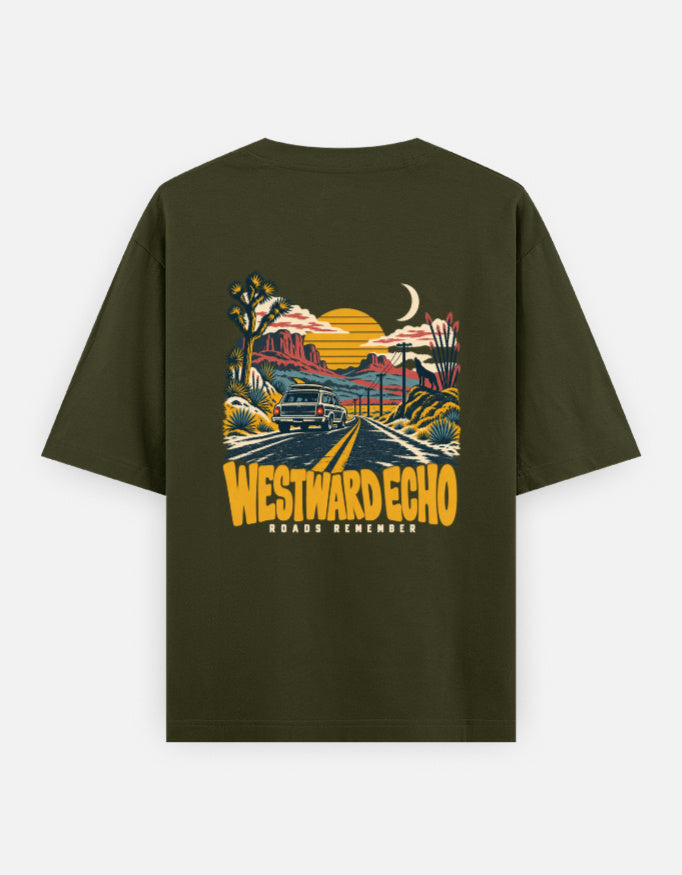 Noir & Lin Westward Echo oversized tee, back graphic print flat lay