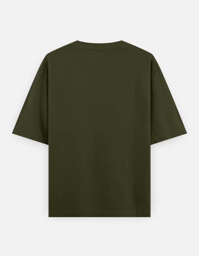 Noir & Lin A Quieter Standard Oversized Graphic Tee in Olive Green - back view