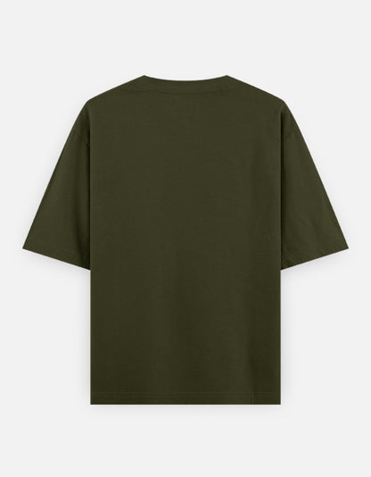 Noir & Lin A Quieter Standard Oversized Graphic Tee in Olive Green - back view