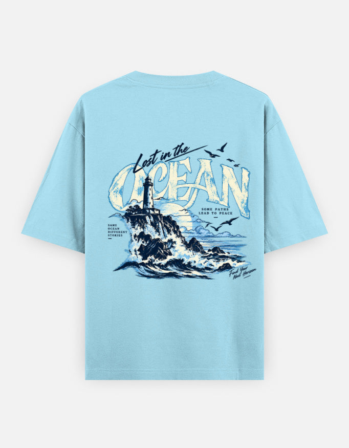 Noir & Lin Lost in the Ocean oversized tee, back graphic print flat lay