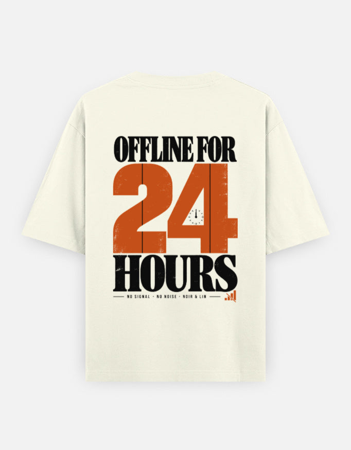 Noir & Lin OFFLINE 24 HOURS oversized graphic tee in Off White, back view