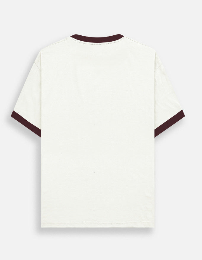 Noir & Lin STAG ringer tee in Off White with Maroon trims, back view