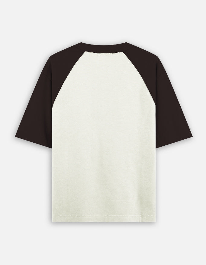 Noir & Lin OVERTHINKER oversized raglan tee in Coffee Brown and Off White, back view