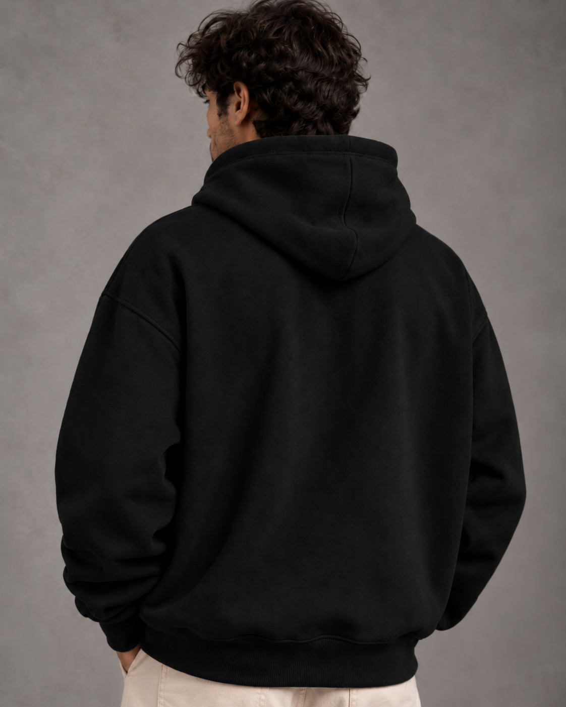 Noir & Lin men's solid oversized hoodie 440 GSM, drop-shoulder fit, photo 5