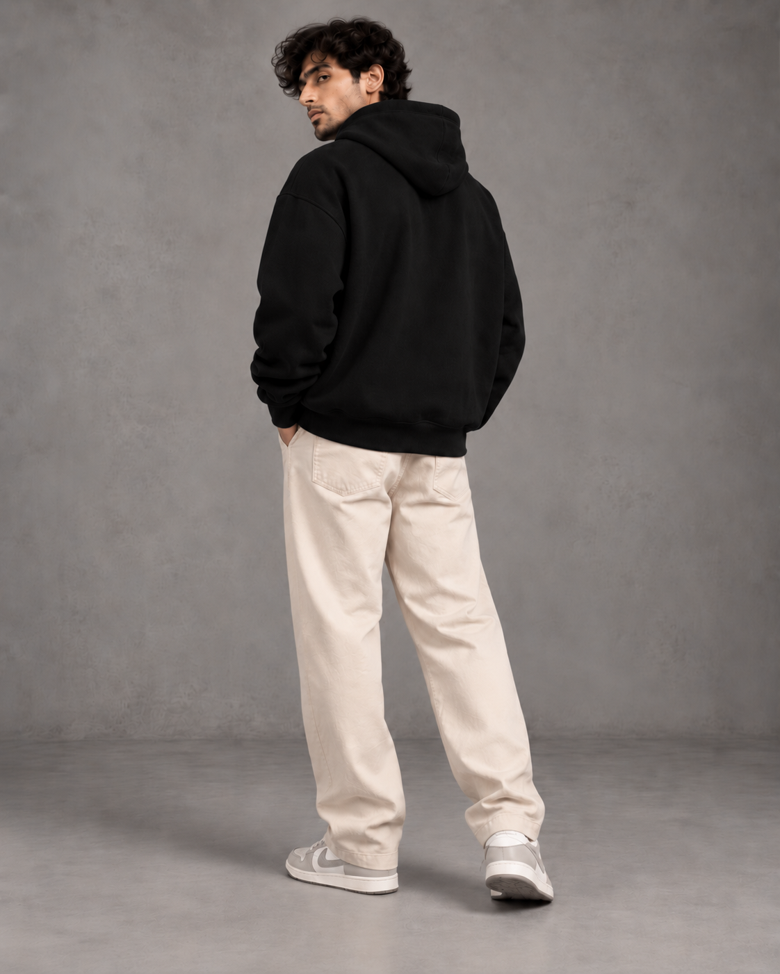 Noir & Lin men's solid oversized hoodie 440 GSM, drop-shoulder fit, photo 6