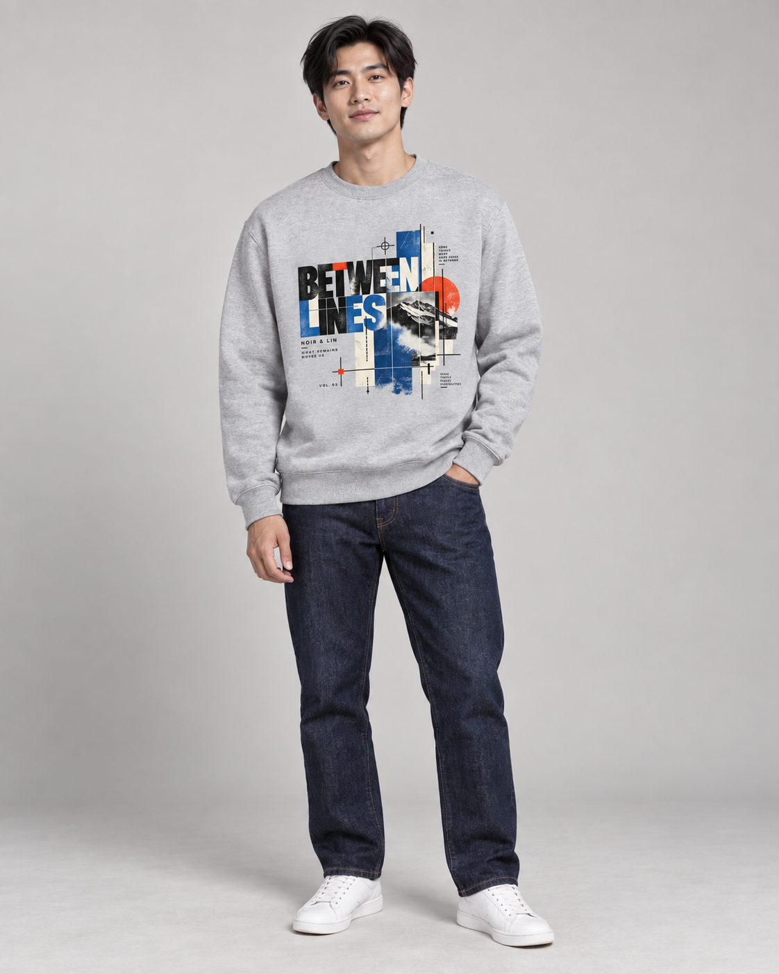 Noir & Lin Between Lines Sweatshirt in Grey Melange - lifestyle mockup