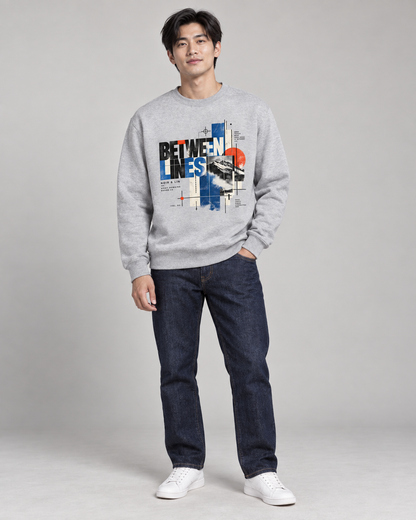 Noir & Lin Between Lines Sweatshirt in Grey Melange - lifestyle mockup
