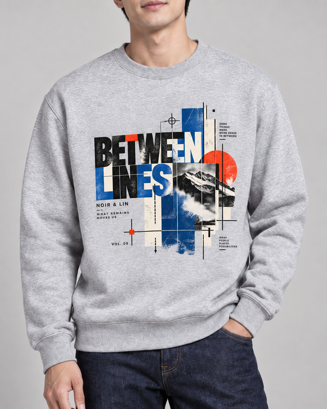 Noir & Lin Between Lines Sweatshirt in Grey Melange - lifestyle mockup