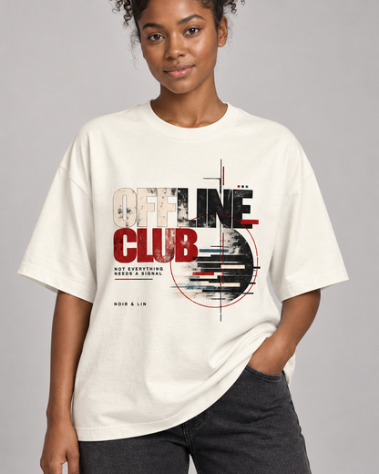 Noir & Lin Offline Club Oversized Graphic Tee in Off White - lifestyle mockup