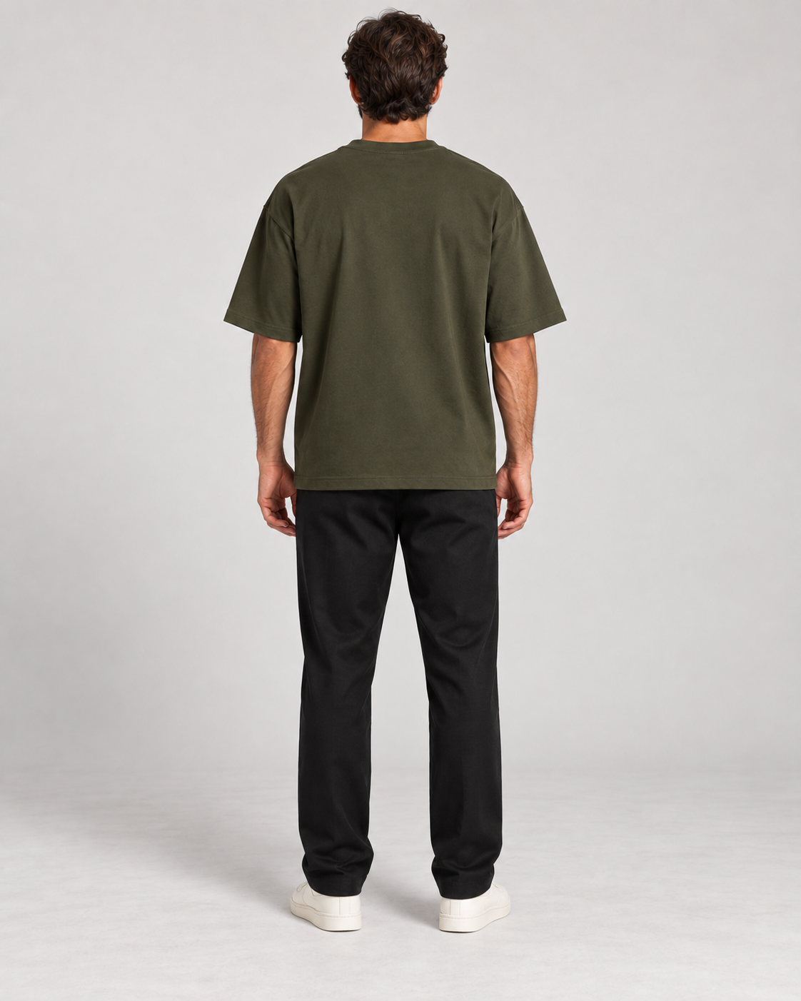 Noir & Lin A Quieter Standard Oversized Graphic Tee in Olive Green - lifestyle mockup