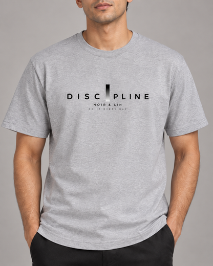 Noir & Lin DISCIPLINE Graphic T-Shirt in Grey Melange - lifestyle mockup