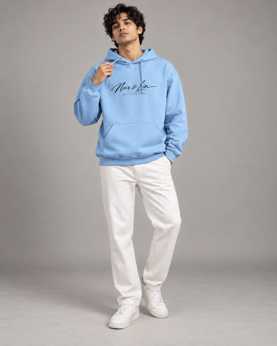 Noir & Lin N&L Made For More Hoodie in Baby Blue - lifestyle mockup