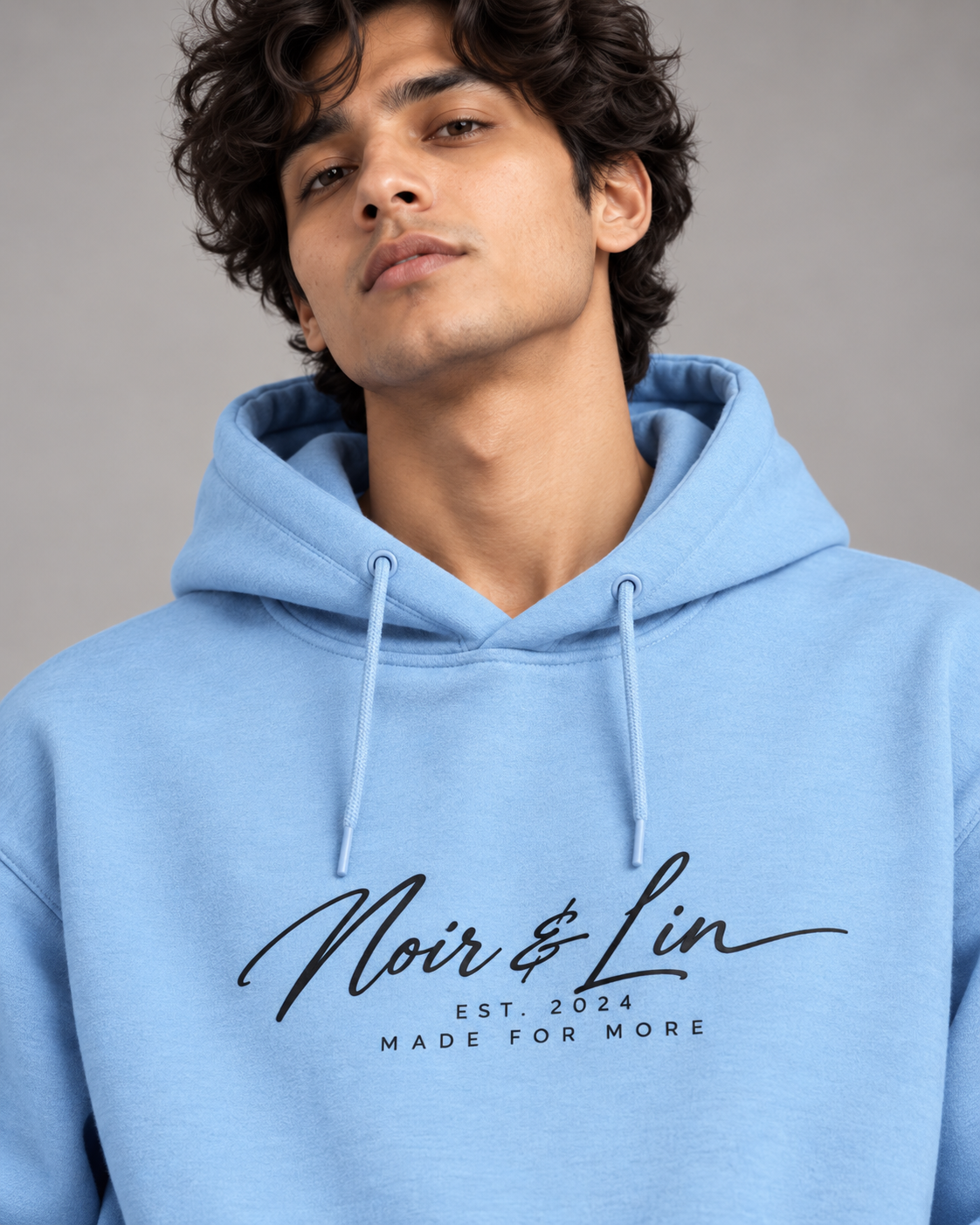Noir & Lin N&L Made For More Hoodie in Baby Blue - lifestyle mockup