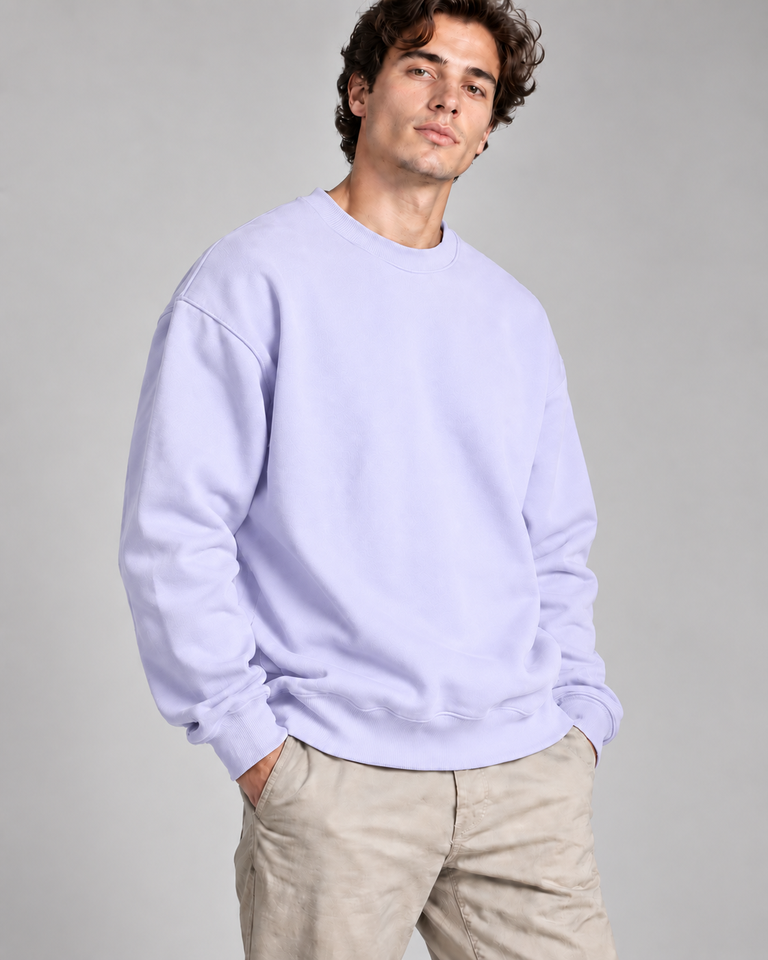 Lavender solid crewneck sweatshirt, 300 GSM fleece | Noir & Lin
