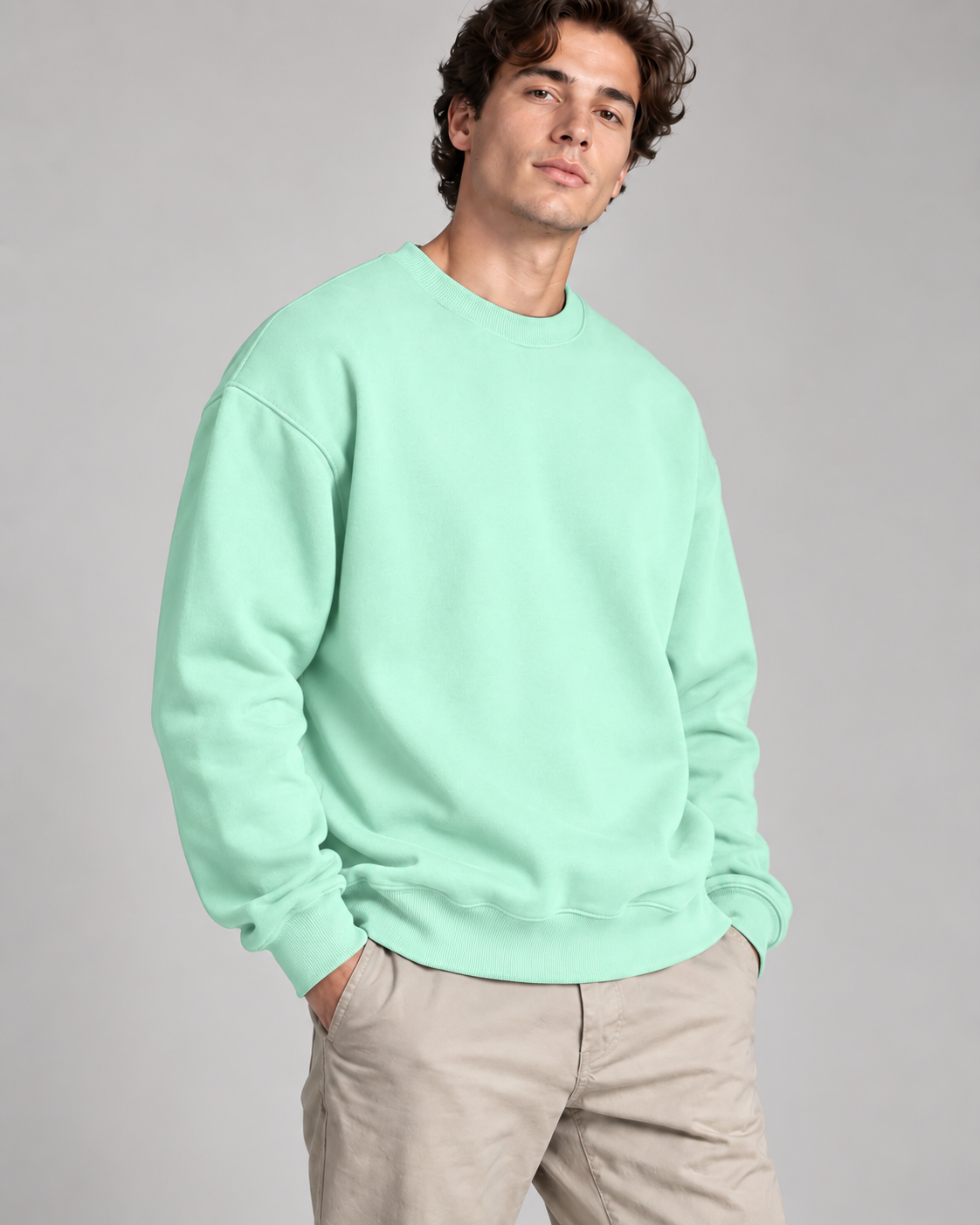 Mint solid crewneck sweatshirt, 300 GSM fleece | Noir & Lin