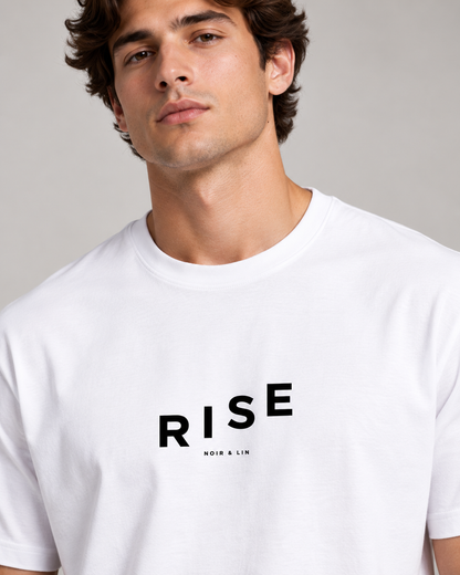 RISE unisex Supima cotton t-shirt in white, front view
