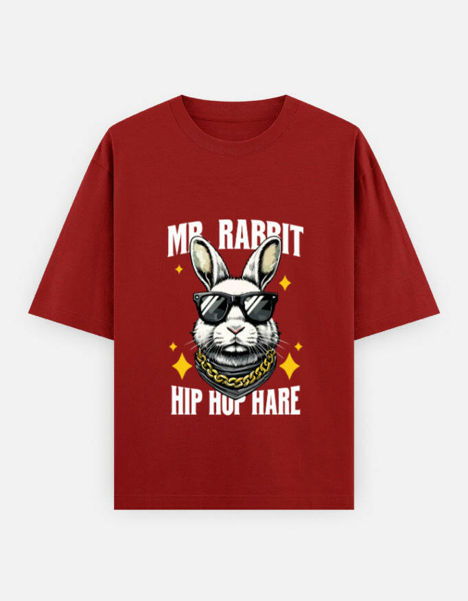 Mr. Rabbit Hip Hop Hare Oversized T-Shirt – Noir & Lin India Red