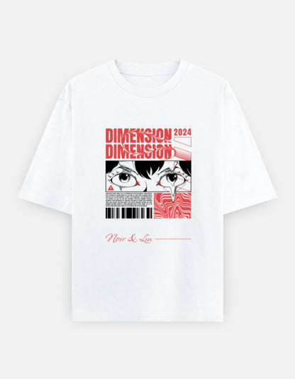 Dimension 2024 – Oversized Graphic Tee – Noir & Lin India White