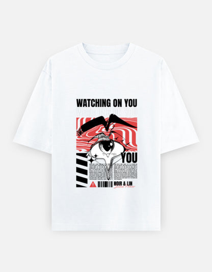 Watching On You Oversized T-Shirt – Noir & Lin India White