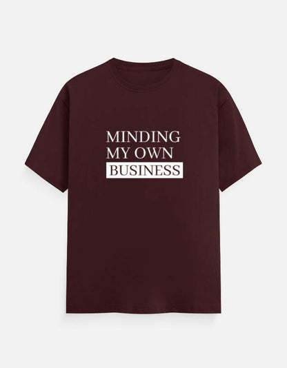 Minding My Own Business Tee – Unisex Regular Fit – Noir & Lin India Maroon