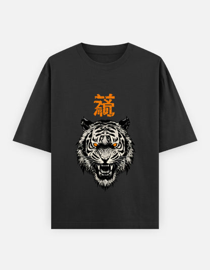 Tiger Spirit Oversized Heavyweight T-Shirt – Noir & Lin India Black