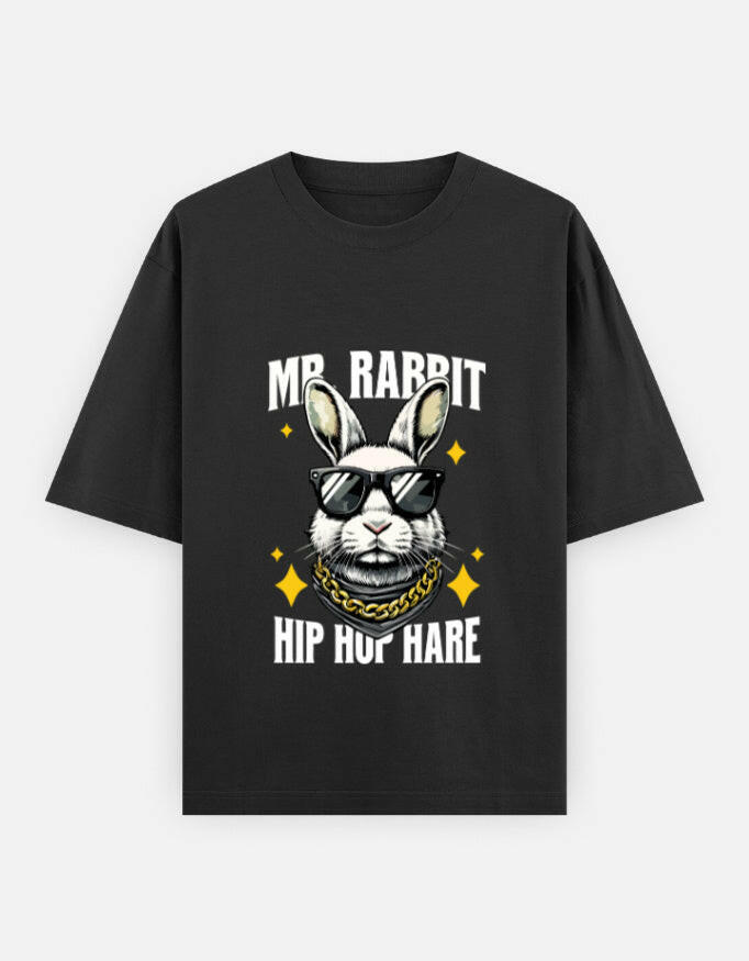 Mr. Rabbit Hip Hop Hare Oversized T-Shirt – Noir & Lin India Black