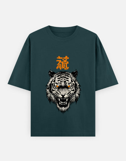 Tiger Spirit Oversized Heavyweight T-Shirt – Noir & Lin India Petrol Blue
