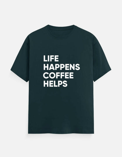 Life Happens, Coffee Helps Tee Unisex T-Shirt – Noir & Lin India Petrol Blue