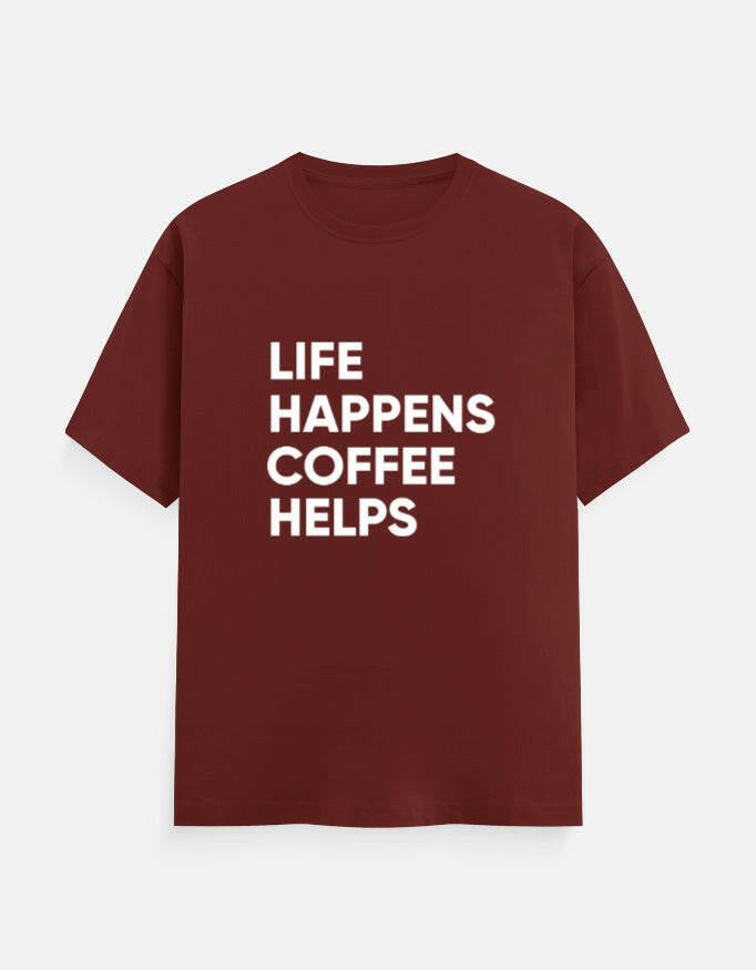 Life Happens, Coffee Helps Tee Unisex T-Shirt – Noir & Lin India Brick Red