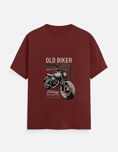 Old Biker Vintage Motorcycle Graphic T-Shirt – Noir & Lin India Brick Red