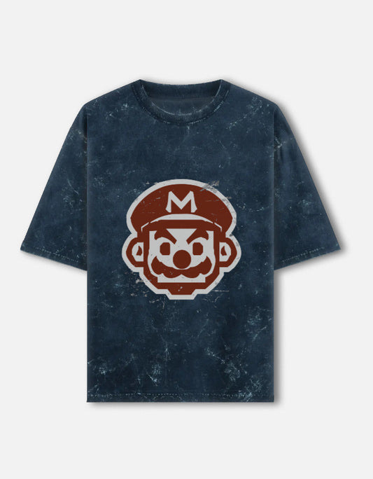 Retro Grunge Mario-Acid-Wash Oversized Tee – Noir & Lin India Navy Blue