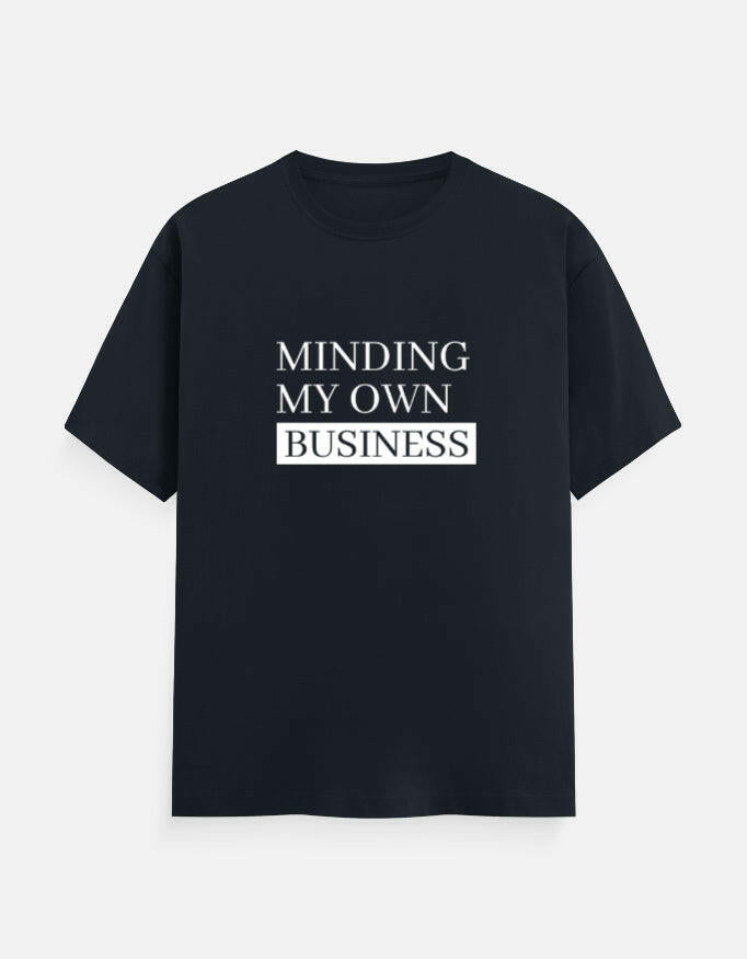 Minding My Own Business Tee – Unisex Regular Fit – Noir & Lin India Navy Blue