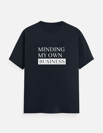 Minding My Own Business Tee – Unisex Regular Fit – Noir & Lin India Navy Blue