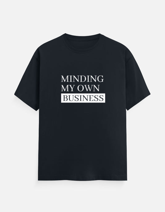 Minding My Own Business Tee – Unisex Regular Fit – Noir & Lin India Navy Blue