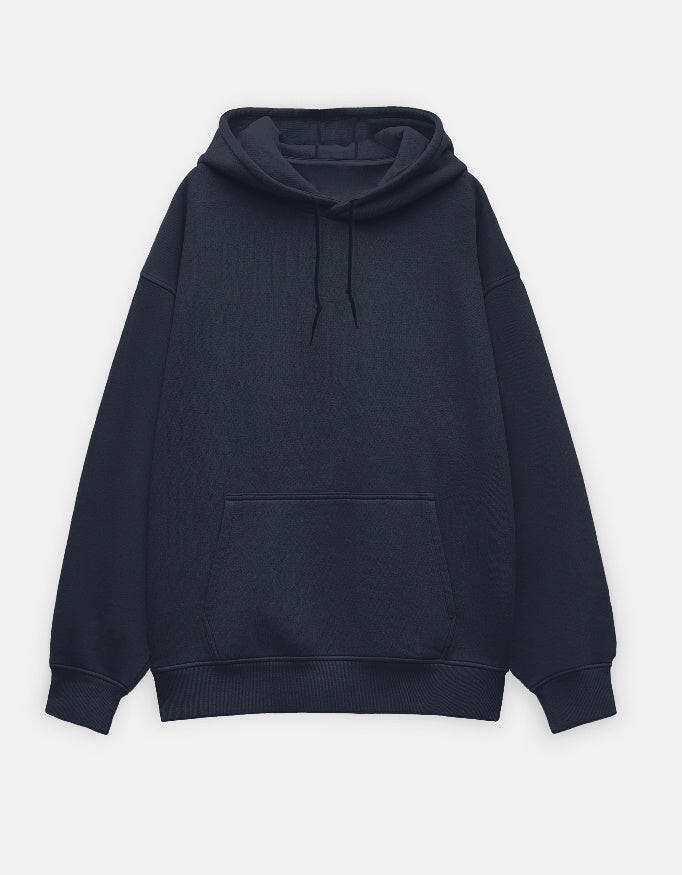 Solid Oversized Hoodie - Navy Blue - front view