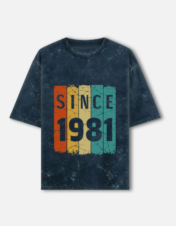 Vintage "Since 1981"-Acid-Wash Oversized Tee – Noir & Lin India Navy Blue