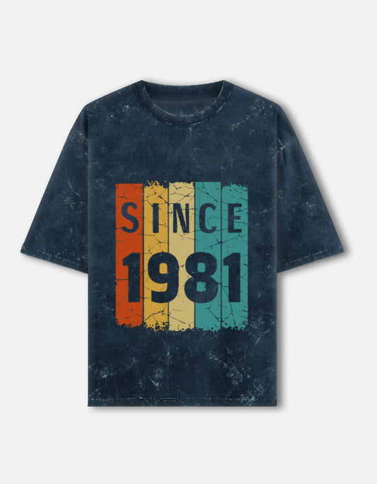 Vintage "Since 1981"-Acid-Wash Oversized Tee – Noir & Lin India Navy Blue
