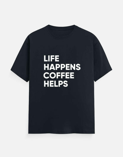 Life Happens, Coffee Helps Tee Unisex T-Shirt – Noir & Lin India Navy Blue