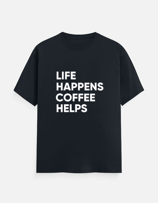 Life Happens, Coffee Helps Tee Unisex T-Shirt – Noir & Lin India Navy Blue